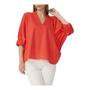 HARSHMAN Medina Blouse Top Plus Sz 2X ORANGE CORAL 100% Cotton Hi Low Hem $225